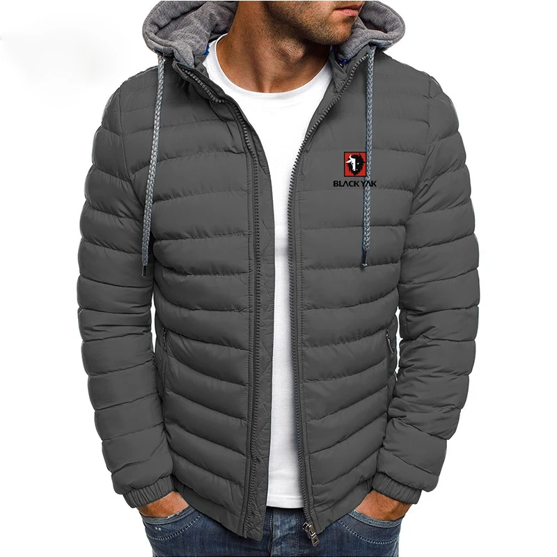BLACK YAK Autumn Winter New Men Cotton Jacket Hooded Thickened Down Jacket Coat Hooded Parker Zip-Up Cotton Jackets Outer Wear