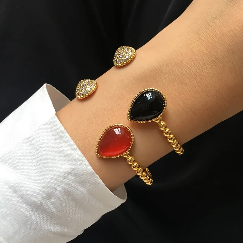 

2022 Punk Snake Bracelet Bangle for Women Water Drop Agate Diamond Bead Open Metal Bracelet Wedding on Hand Love Designer