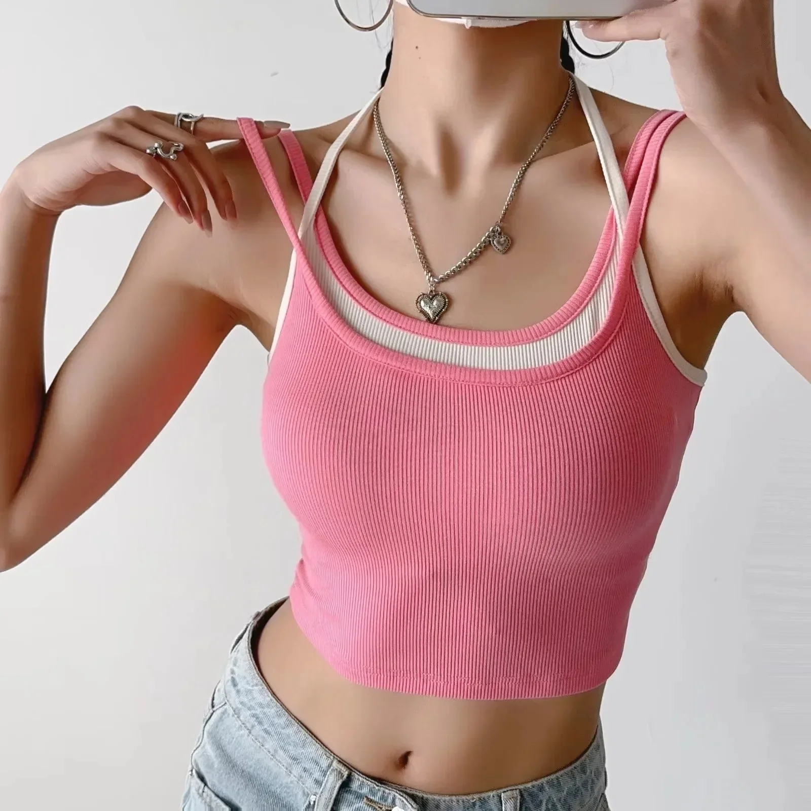 Самодельная майка с цветными блоками двухсекционный иллюзорный жилет без