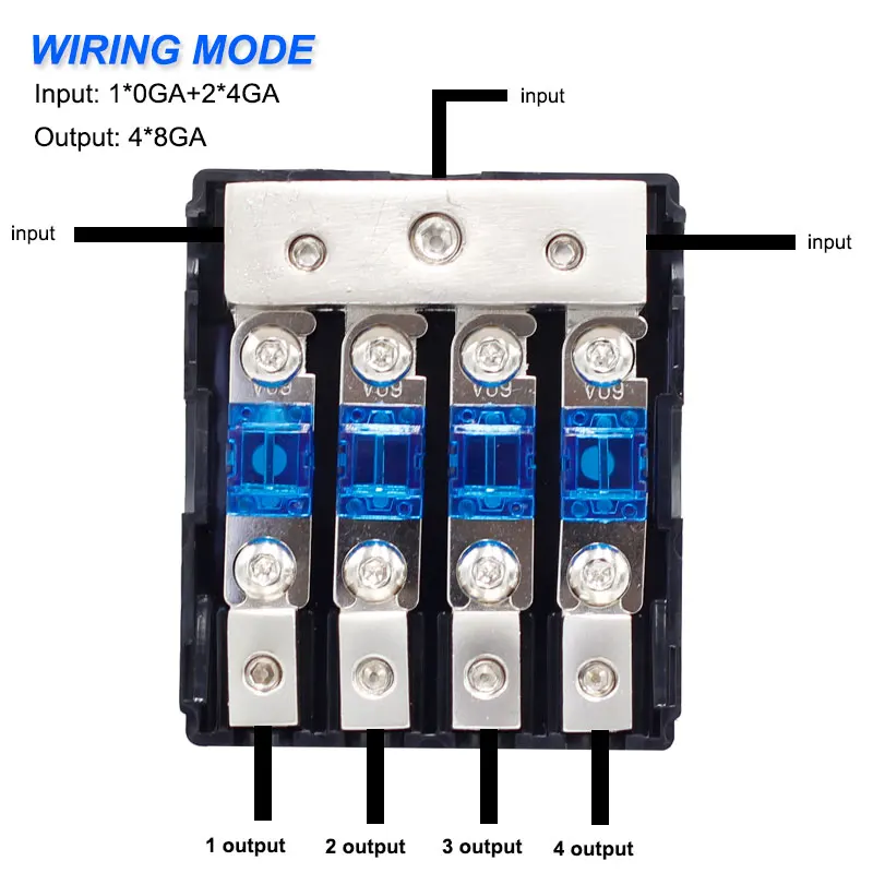 Синий мини блок предохранителей 12 в 60 А 4 комплекта цинковый сплав автомобильный