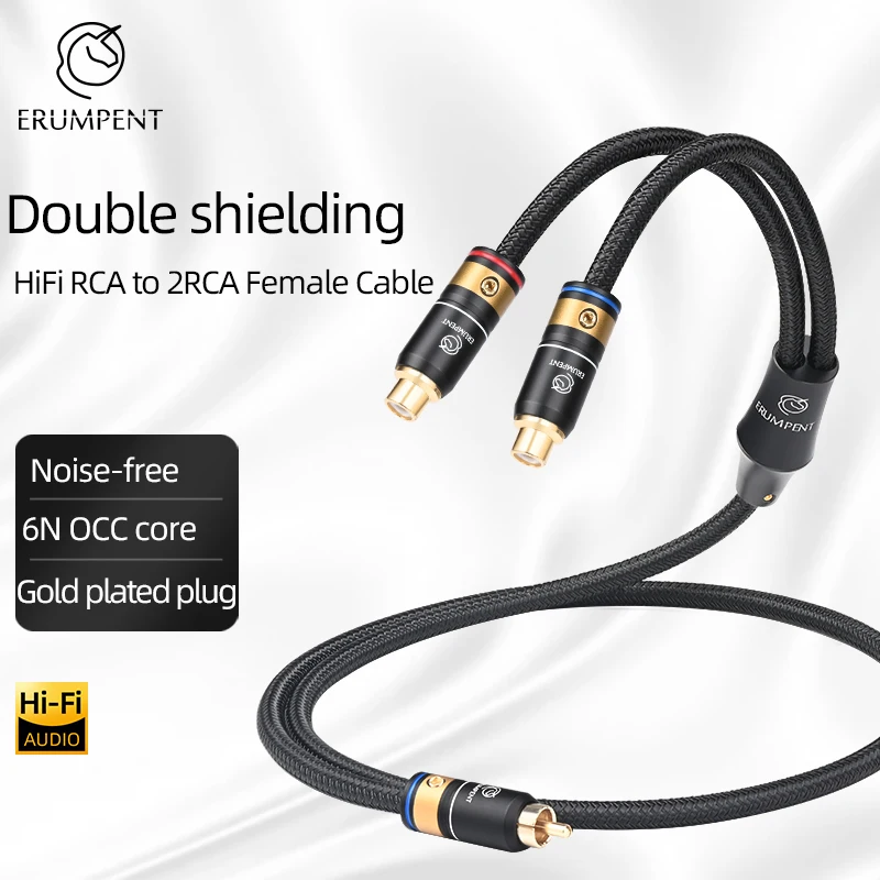 

ERUMPENT Hi-end HiFi RCA to 2 RCA Female Audio Cable 6N OCC with Double Shielding Splitter 2RCA Female Cable for CD Amplifier