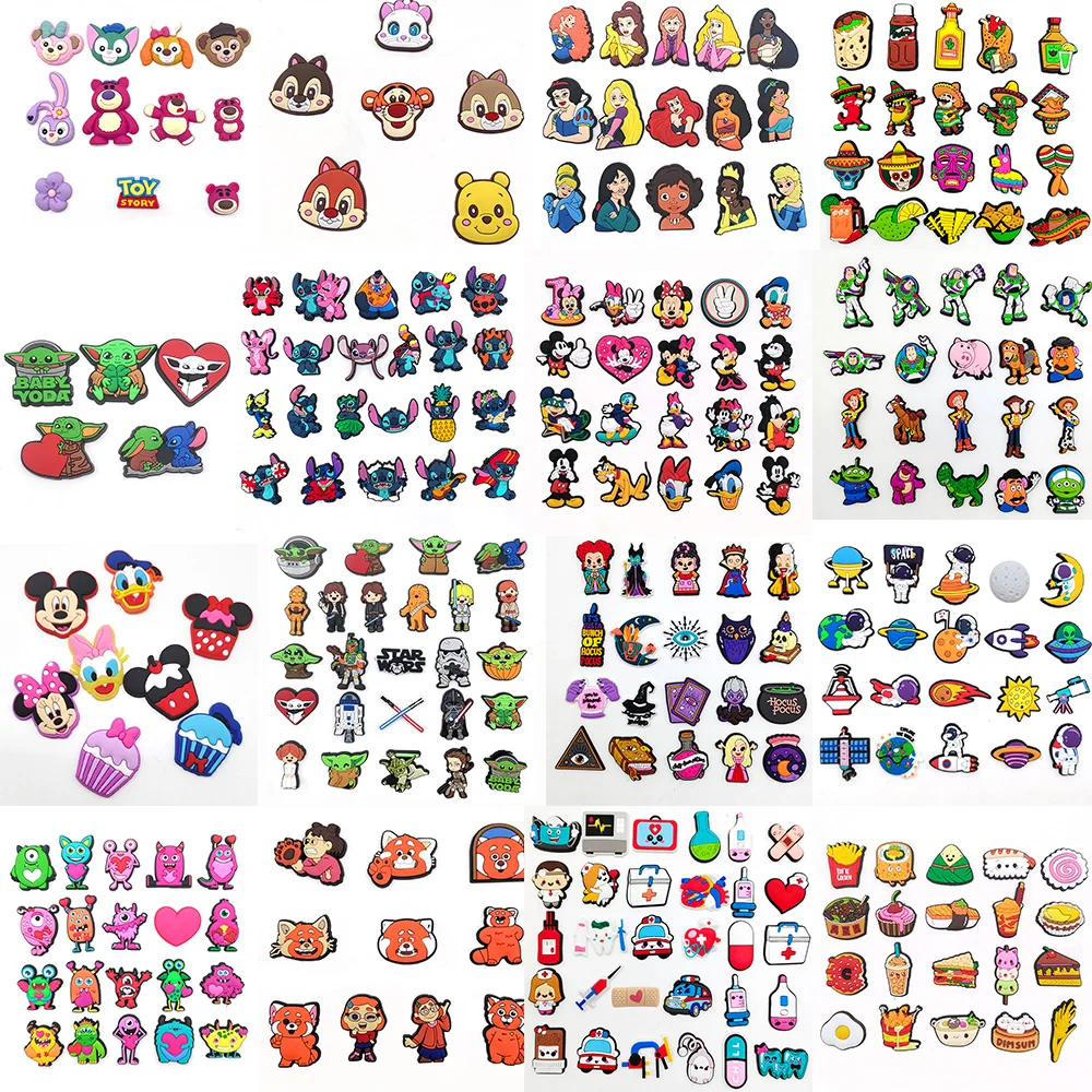 16 set Cartoon Disney series Shoe Charms Croc Charms Stitzer Mickey Donald Duck Strawberry Bear Shoe Decoration PVC Accessories