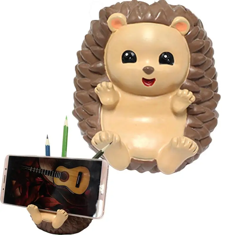 Holder With Phone Holder Resin Hedgehog Pencil Cup Desk Organizer Multi-use Pen Container Mobile Phone Holder For Desk