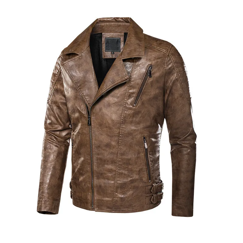 

Men's Leather Biker Jacket Fleece Lined Thick Warm Motorcycle Coat Fashion PU Moto Outerwear With Multi Pockets Big Size L-4XL