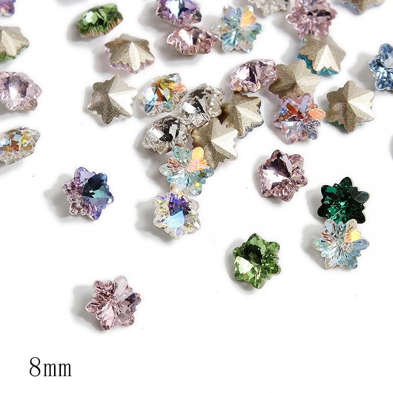 High Quality K9 Christmas Snowflak 8MM Pointback Glass Crystal Nail Art Rhinestone 3D Manicure Decorative Accessories Diamond