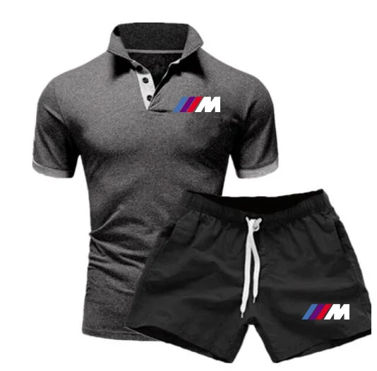 

Мужской спортивный костюм для BMW, рубашка поло и шорты, комплект из двух предметов, лето 2022