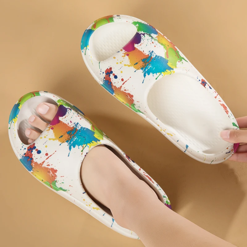 SUNNYS Swing Shoes Lose Weight Slippers for Women Home Slides Leg Slimming Fitness Shoes Graffiti Thick-soled Slippers Non-slip