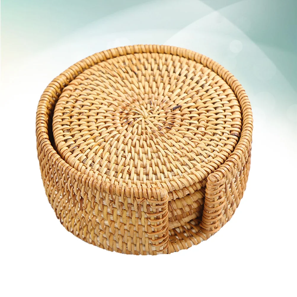 

6-Piece Coffee Coasters Round Braided Placemats Set Coasters Woven Coasters Tea Cup Coasters Rattan Coasters