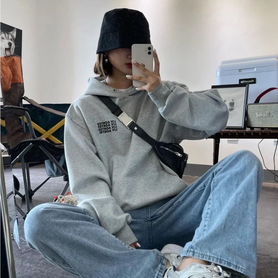 Серые Парные толстовки с капюшоном шикарная уличная одежда унисекс Модные