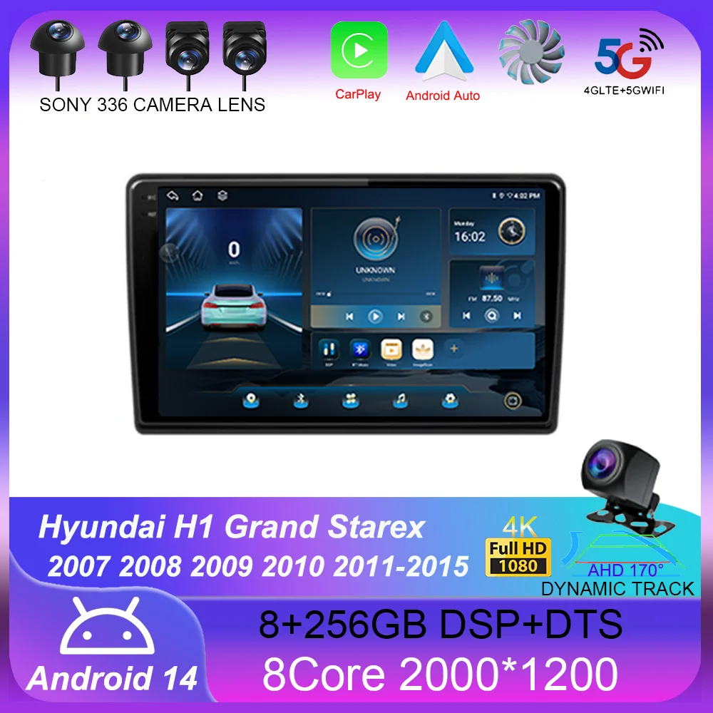 Android14 для Hyundai H1 2 TQ 2007-2015 Автомобильный радиоприемник Мультимедийный видеоплеер