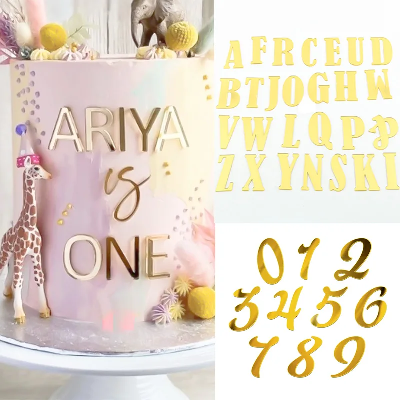 

26 English Letter Alphabet Number Cake Decorating Mold Golden Acrylic Party Wedding Dessert DIY Decoration Cake Topper