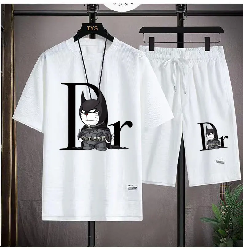 Summer new men's sets Japanese anime cat print tops short sleeve T-shirt sports shorts set breathable jogging beach men clothing