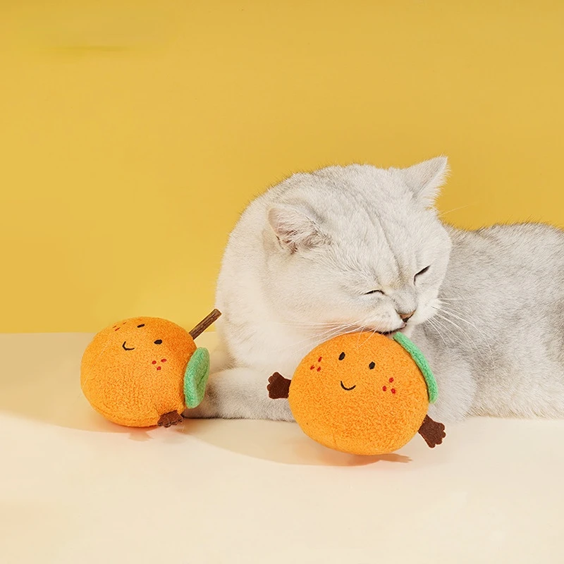 

Teeth Grinding Catnip Orange Catnip Toys Interactive Plush Cat Toy Pet Kitten Chewing Vocal Toy Claws Thumb Bite Squeak Toys