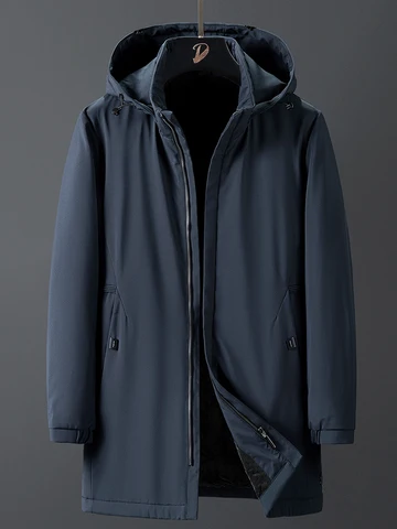 Новинка 2023, мужская зимняя куртка, утолщенная ветровка с капюшоном на флисовой подкладке, мужское теплое пальто средней длины, размера плюс 8XL