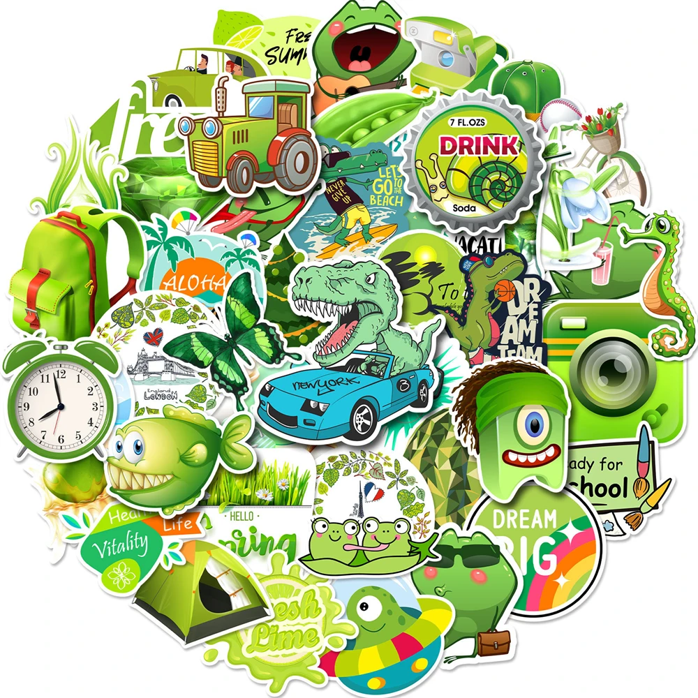 

10/50 Pcs Creative Cartoon VSCO Green Small Fresh ​​​Graffiti Stickers Decoration Suitcase Fridge Helmet Thin Waterproof Sticker