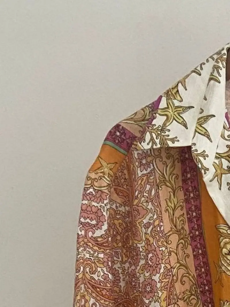 

Women Starfish Printed V-Neck Puff Long Sleeve Mini Indie Folk Spring Summer Dress