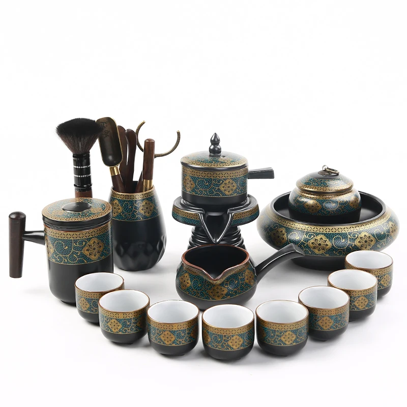 Керамический чайный сервиз Кунг Фу, китайский керамический чайный сервиз Кунг Фу, полуавтоматический каменный дробильный чайник с ситечком