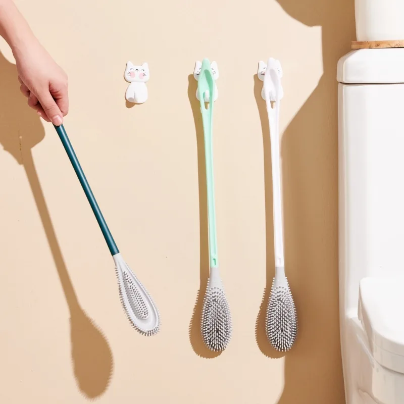 

Soft Silicone Toilet Brushes with Hanging Holder Set Wall-Mounted Long Handled Cleaning Brush Hygienic Bathroom Accessories