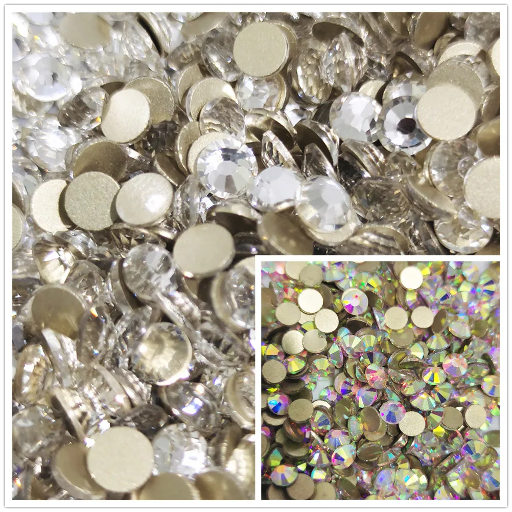 

Gold bottom Crystal AB size s2~ss50 Rhinestones стразы Non hot fix flatback Glitter straa Rhinestones For Nail Arts Decorations