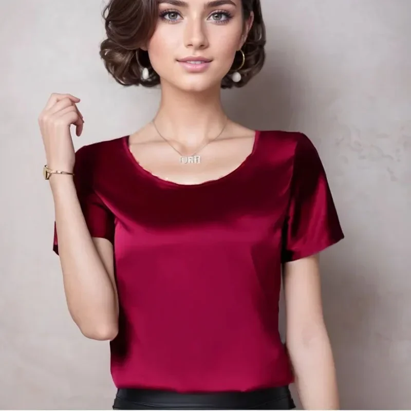 Блузка женская с коротким рукавом и круглым вырезом свободного покроя