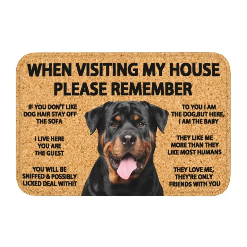 Please Remember Rottweiler Dogs House Rules Front Door Mat Anti-Slip Indoor Waterproof Doormat Floor Bath Entrance Rug Carpet