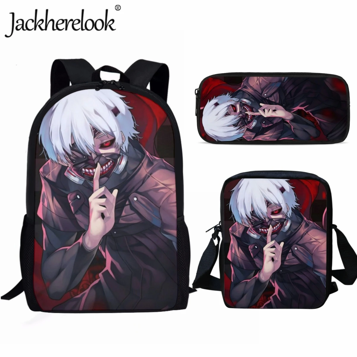 Jackherelook Japanese Anime Tokyo Ghoul Teenagers School Bag Set College Students Casual Daily Backpack Trend Sports Bookbags