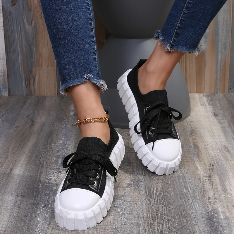 2022 New Spring Women's Shoes Fashion Shoes Casual Comfortable Mesh Breathable Single Shoes Lace-up Women's Vulcanized Shoes
