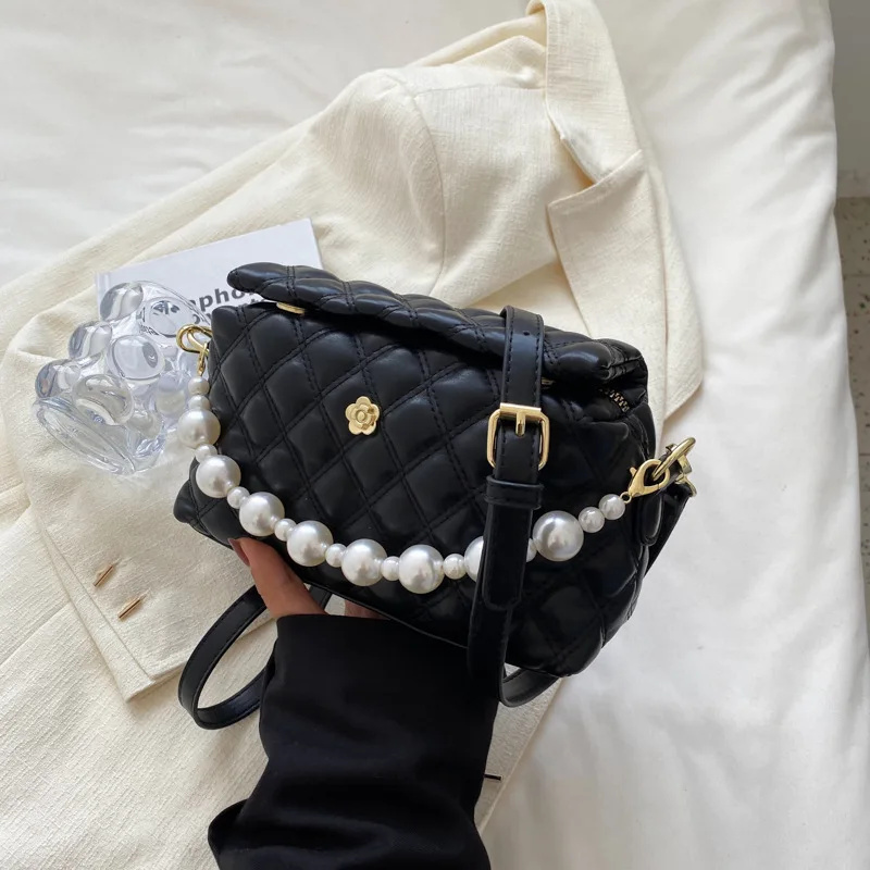 

Plaid Pattern Pearl Shoulder Bags for Women High Quality Crossbody Women's Bag New Summer Famous Brand Female Handbags
