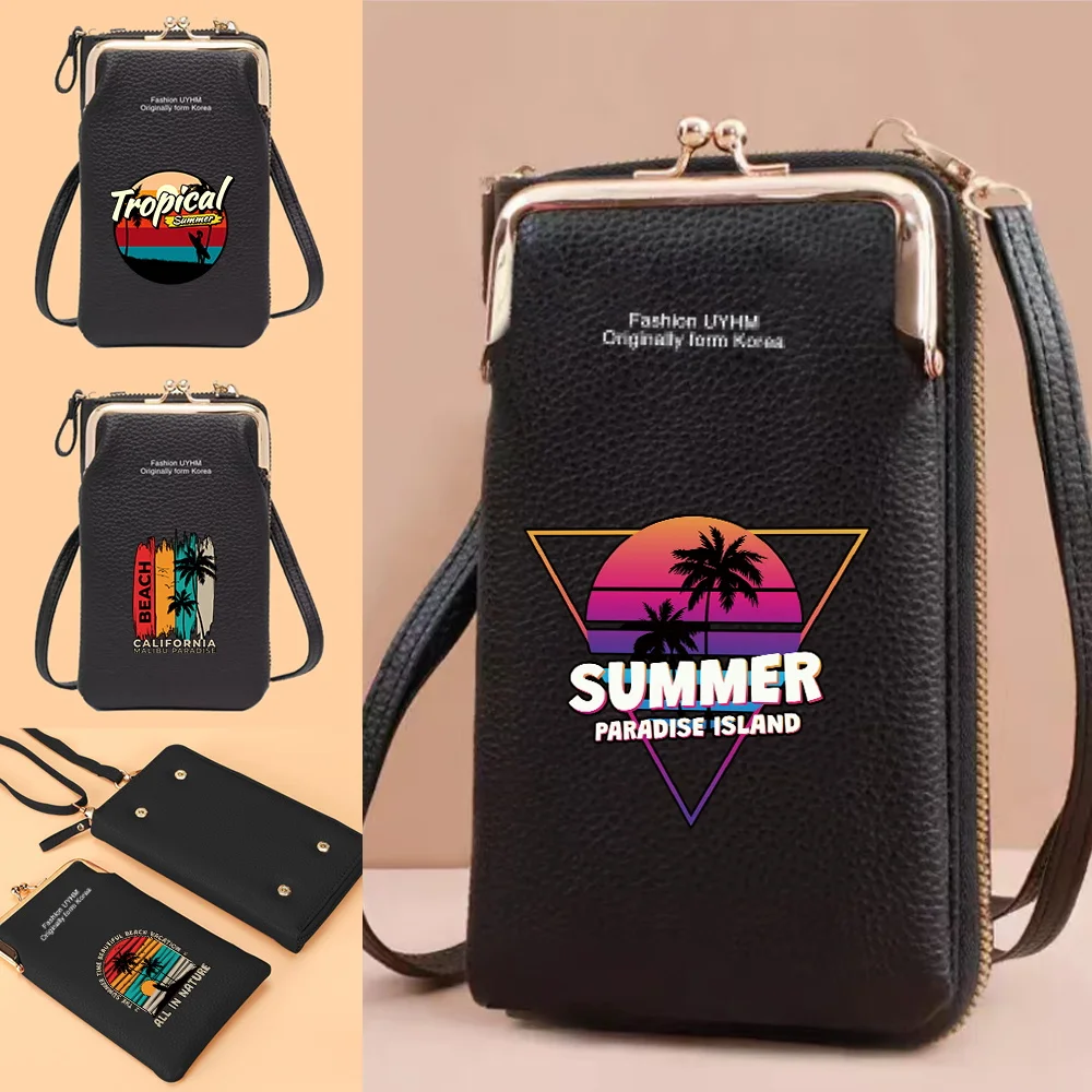 

PU Wallets Card Holder Women’s New Mini Shoulder Messenger Bags Mobile Phone Bag Holiday Print Crossbody Packet Small Coin Purse