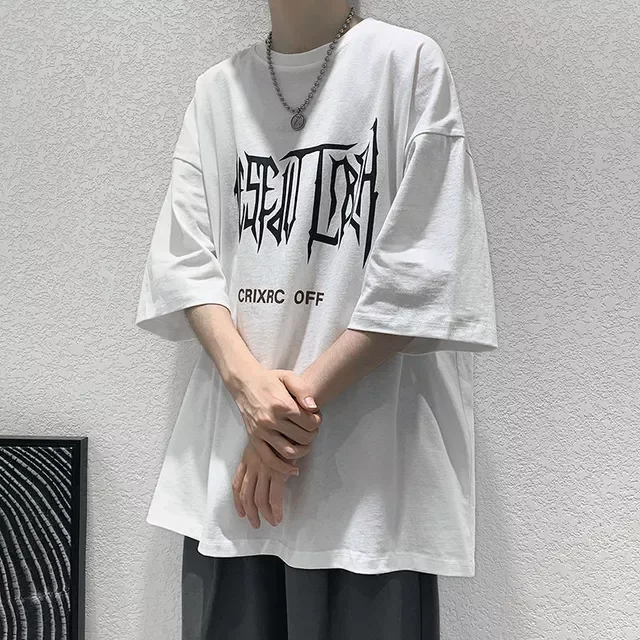

Summer T-shirt Gothic High Street Dark Black Punk Hip Hop Print Top Trend Short Sleeve Tees Male Preppy Streetwear