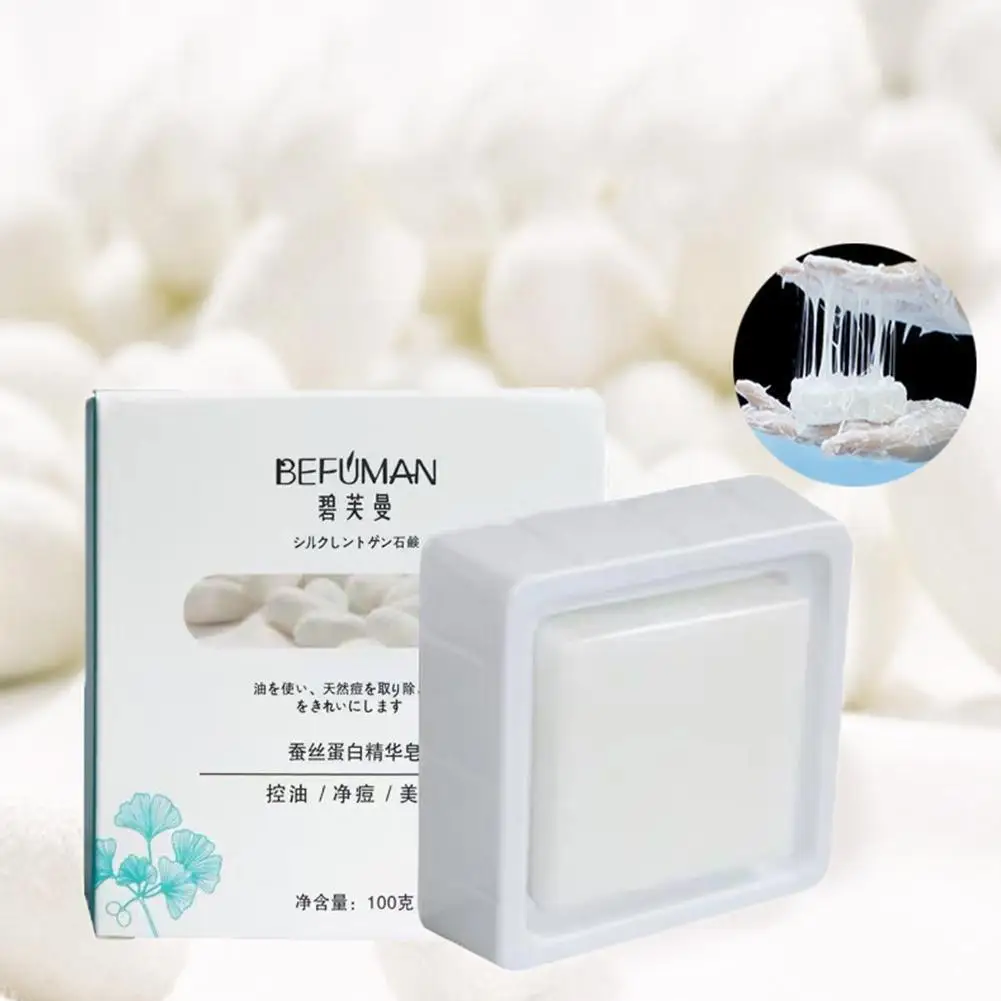 

100g Silk Protein Skin Repair Soap Silk Soap Shrink Anti Face Treatment Oil Pores Acne Soap Mites Cleaner Remover Moisturiz N1R8