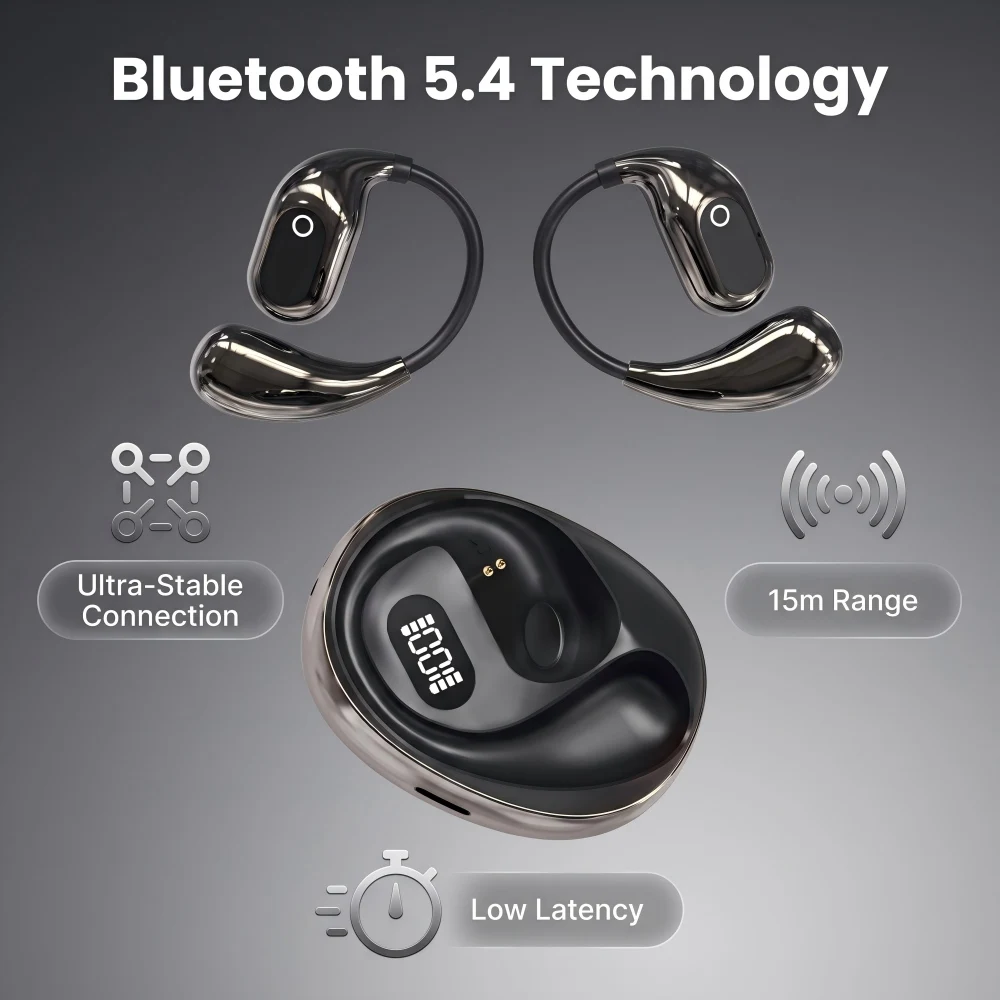 Фото Беспроводные наушники NULOXO Open Ear Bluetooth 5.4 OWS с микрофоном, IPX5, 25 часов работы, с заушными креплениями для спорта, бега и тренировок №4