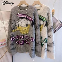 disney new arrival fashion casual donald duck pullover winter heavy industry design sense nail bead spoof mohair plush sweater