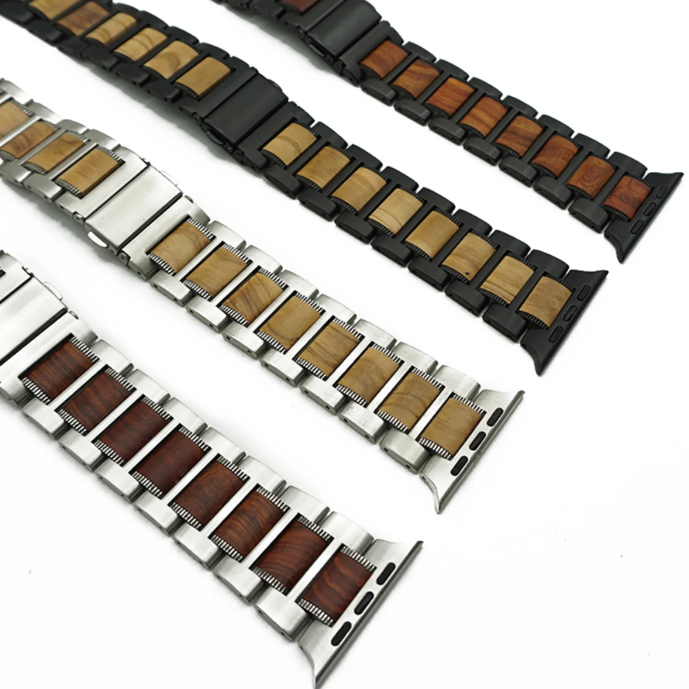 Strap For Apple Watch Series 8 7 45mm 41mm Sandal Wood+Stainless Steel Bracelet Apple Watch Band 44mm 40mm 42mm 38mm iWatch 6SE5