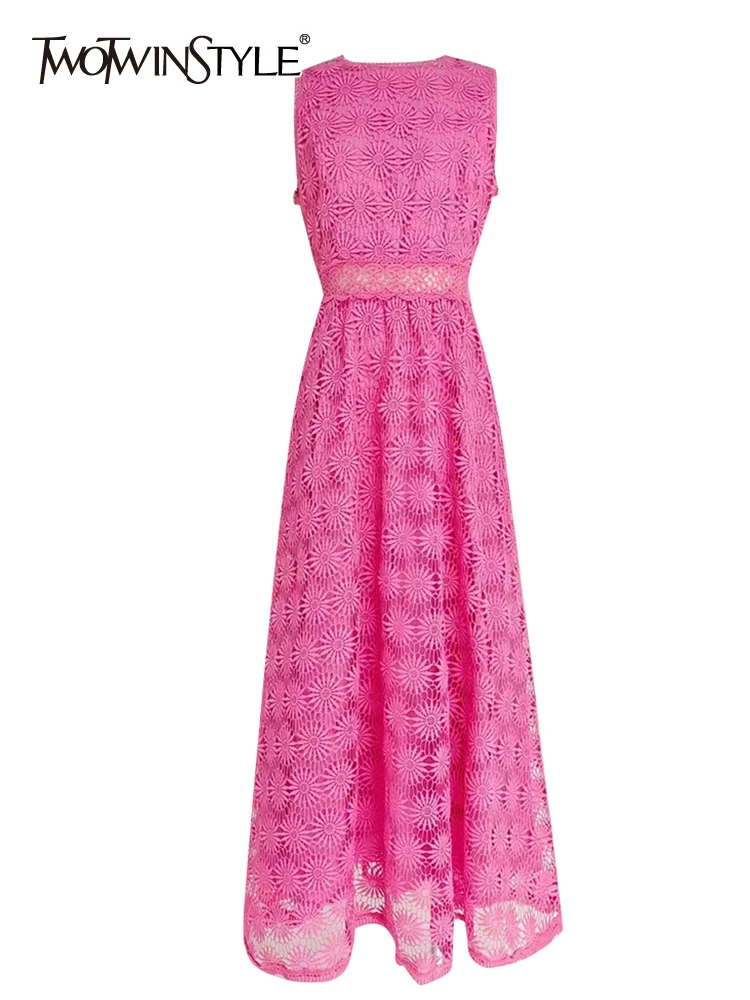 

Женское платье без рукавов TWOTWINSTYLE, однотонное платье миди с круглым вырезом и высокой талией, летняя одежда