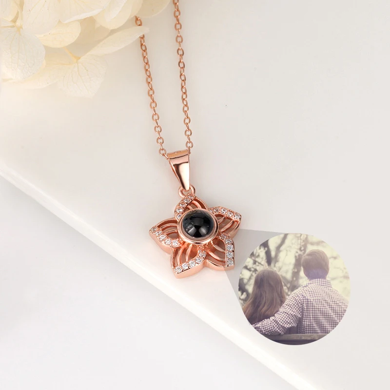 Personalized Photo Projection Necklace S925 Silver Romantic Sakura Pendant Clavicle Chain Nice Jewelry Gift Drop Shipping