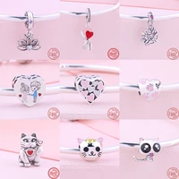 925 sterling silver cute cartoon lucky cat pink hollow heart beads fit original brand charms bracelets women authentic jewelry