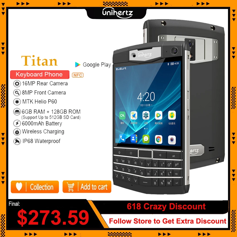 Unihertz Titan Octa Core Rugged Smartphone 4G 6GB 128GB Android 10 QWERTY Keyboard Mobile Phone NFC 6000mAh 8MP 16MP Cellphone