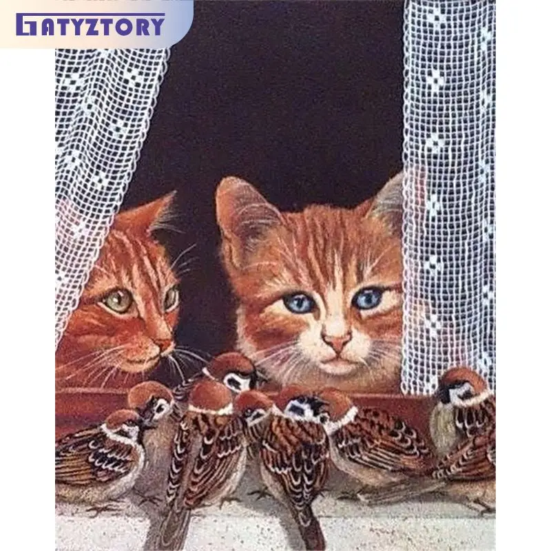 

GATYZTORY 40x50cm Paint By Numbers Cat Beside Window Wall Art Diy Gift Picture Coloring For Beginners For Adults Kids Paint Kit
