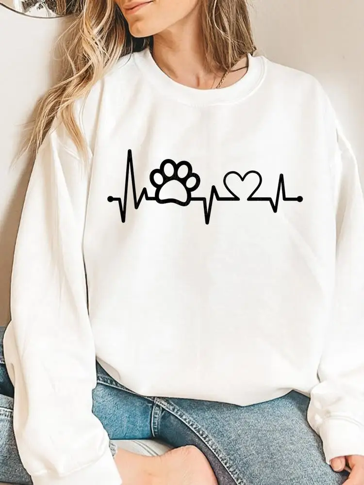 

Pullovers For Women Paw Heartbeat Dog Cat Fashion Autumn Spring Fall Top Printing Graphic Sweatshirts Female Casual Clothing