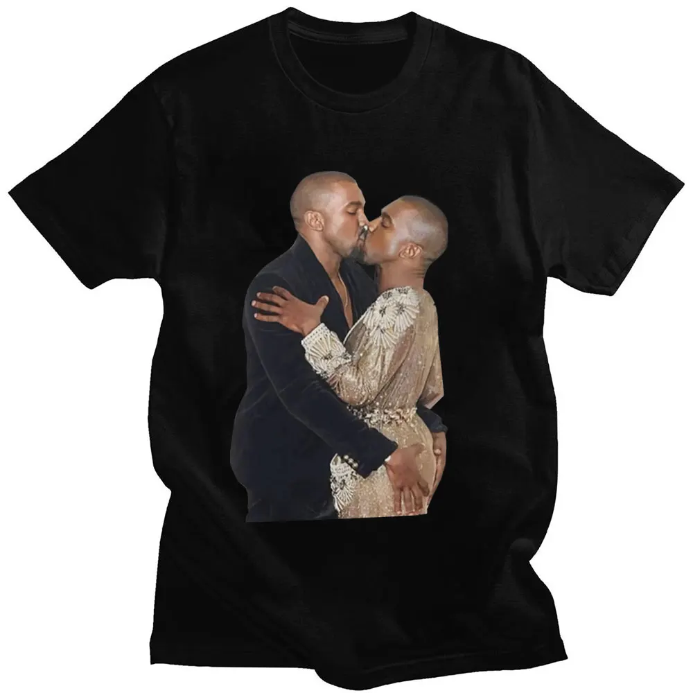 

Rapper Kanye West Kissing Graphic T Shirt Retro Hip Hop Oversized T Shirts Omari West Fans Lovers Men Women Cotton T-shirt Tops