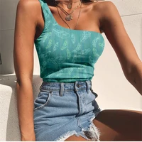 summer women shoulder vest sleeveless t shirt blouse tracksuit casual clothes print simple style comfortable
