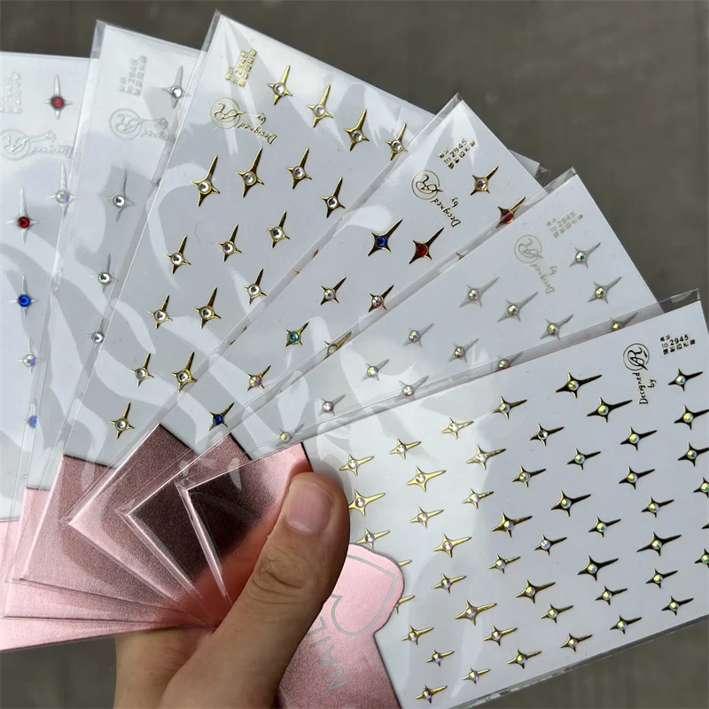 

1Sheet Exquisite 5D Relief Stamping Silver Star Design Nail Stickers Rhinestones Diamond Slider Nail Art Decal Decorations DIY