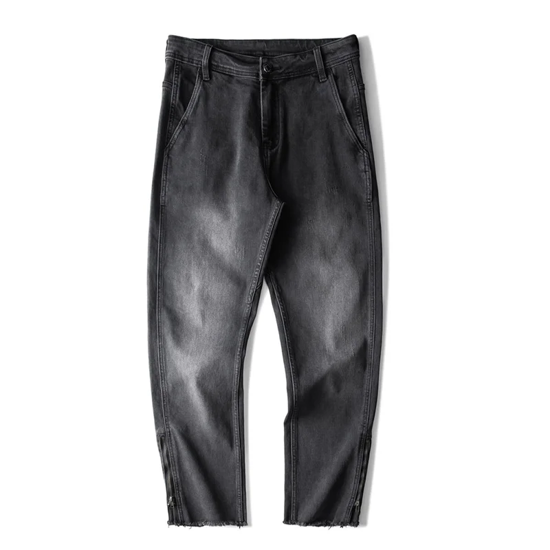 Streetwear Men 2022 Fashion  New Pattern Vintage Black Mopping The Floor Pants Zipper At Hem Denim Wide Leg Pants Autumn Female