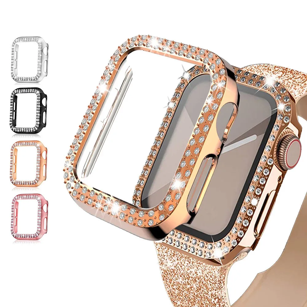 

Transparent Hollow Diamond PC Case for Apple Watch 42mm 41 45 40 38 44mm Sparking Rhinestones Cover for iWatch 7 6 5 4 3 2 1 SE