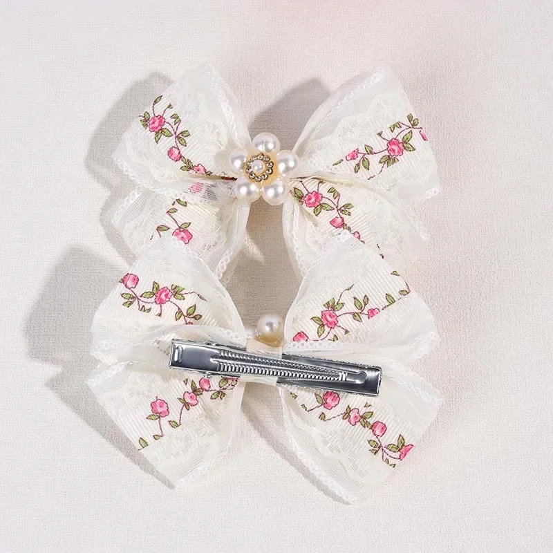 Белые кружевные заколки для волос с бантом 2 шт