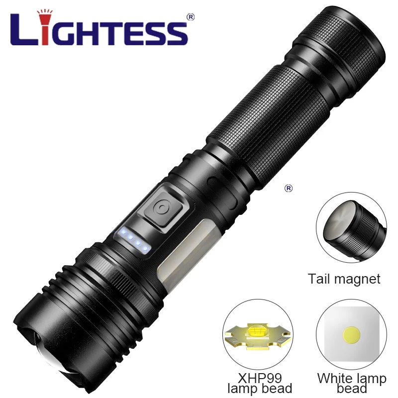 White Laser XHP99 USB Recharge Torch Light Aluminum Alloy Waterproof Flashlamp