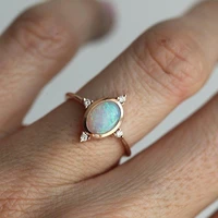 fashion woman oval opal stone ring rose gold color jewelry wedding party band