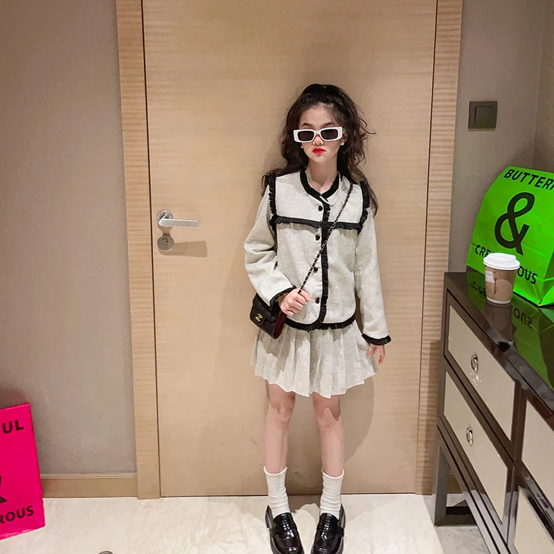 

Костюм для девочек из двух предметов, блейзер с длинным рукавом и плиссированная юбка