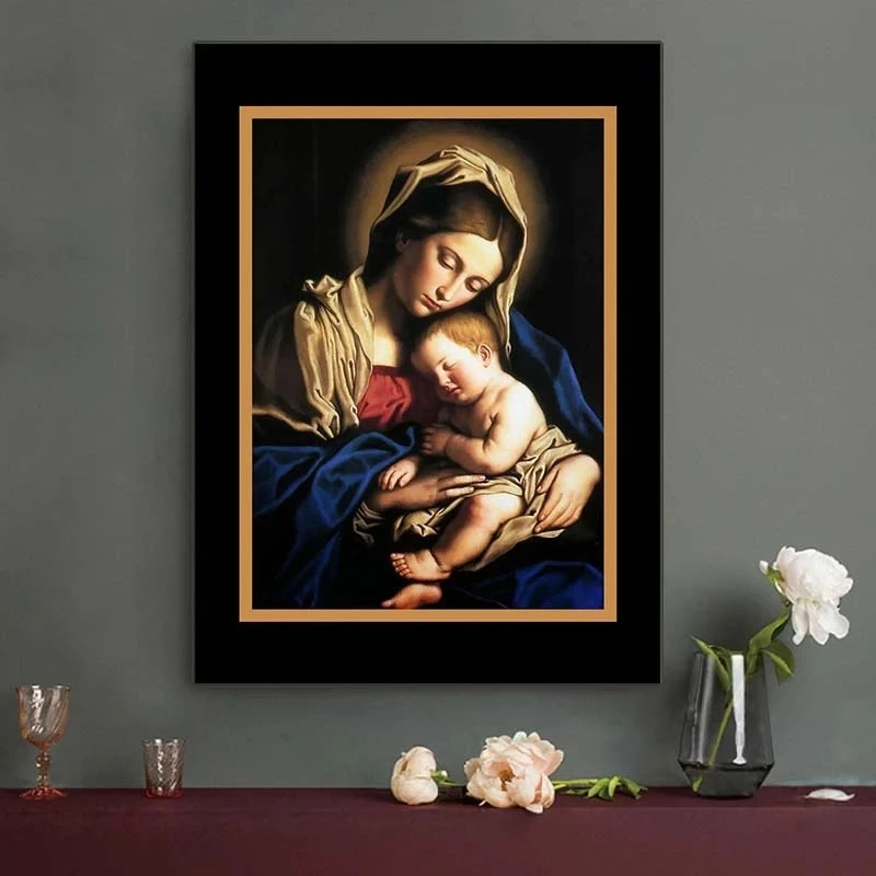 

Virgin Mary Holding Jesus Canvas Oil Painting Catholic Icon Painting Poster Mother and Child Wall Art Picture Home Wall Decor